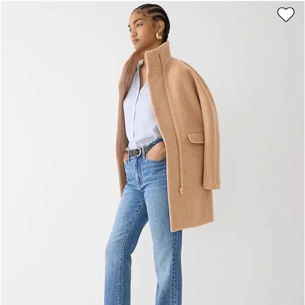 J Crew Mercantile Camel Wool City Coat Size 00 Standing Collar Zip Jacket Tan